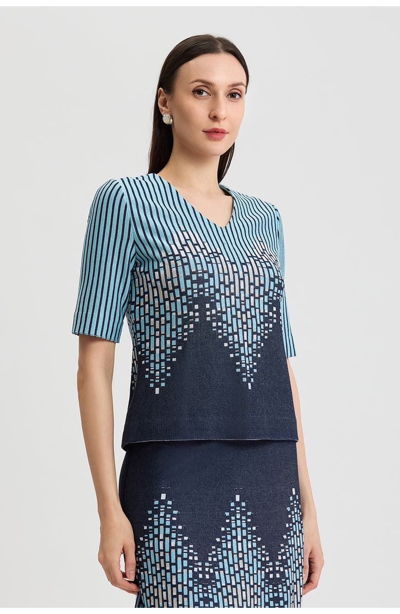Ming Wang Linear Ombre Soft Knit Top, Alternate, color, Indigo/Limestone/Serene/White