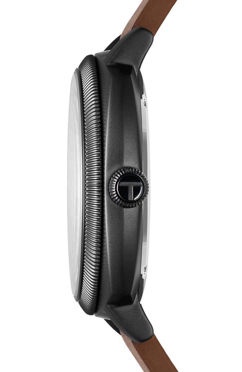 Ted Baker London Caine Leather Strap Watch & Bracelet Set, 42mm, Alternate, color, Black/ Black/ Brown