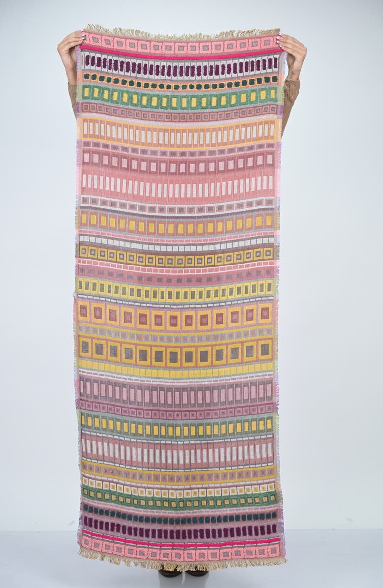 Vismaya Embroidered Cotton & Wool Fringe Scarf, Alternate, color, 