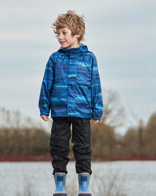 Deux Par Deux Little Boy's Printed Packable Windbreaker Blue Wave And Black In Blue Wave And Black