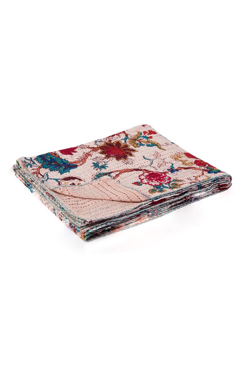 Vintage Cotton Kantha Throw Blanket, Alternate, color, MULTI BEIGE