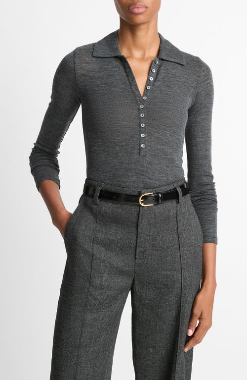 Vince Long Sleeved Multi Button Wool Polo Top In Gray