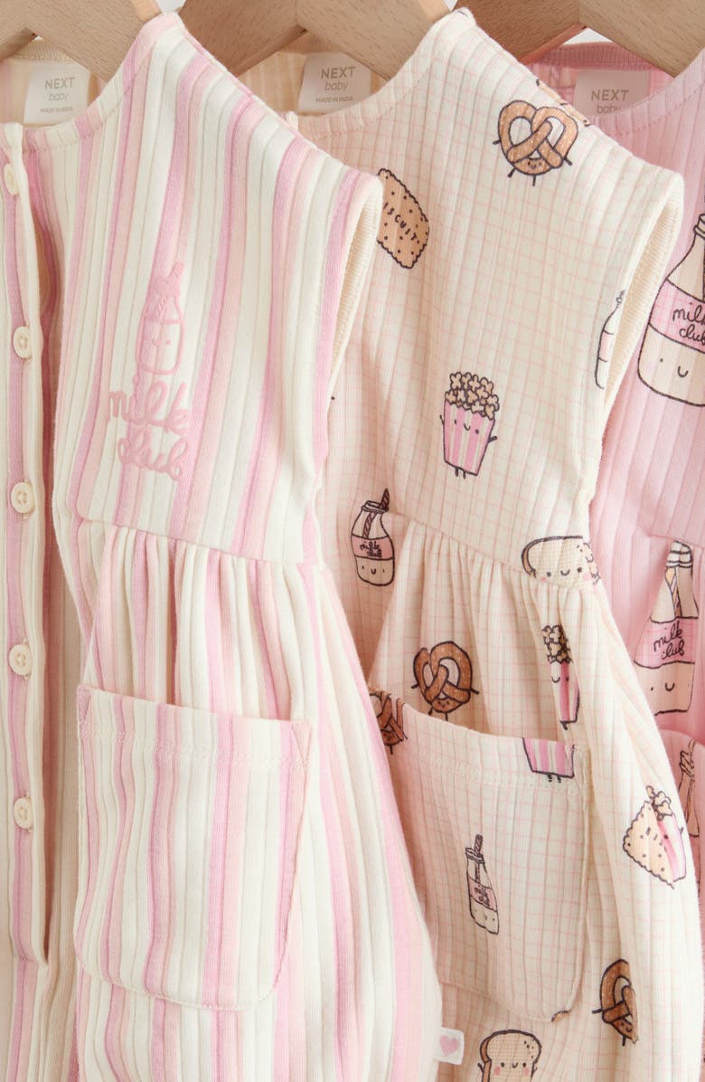NEXT 3-Pack Milk Club Rompers, Alternate, color, Pink