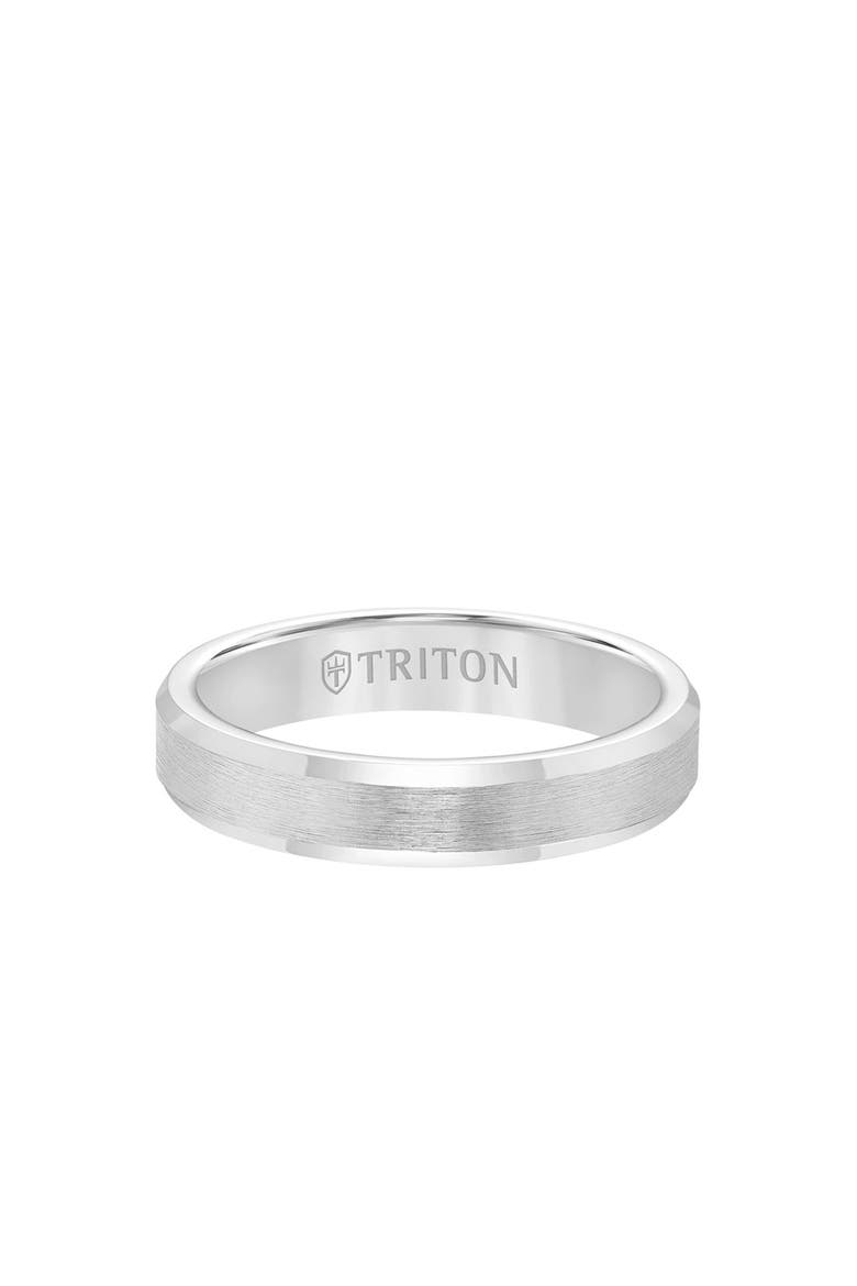 4MM Tungsten Carbide Ring with Brush Center Finish and Bevel Edge, Alternate, color, Metallic Silver