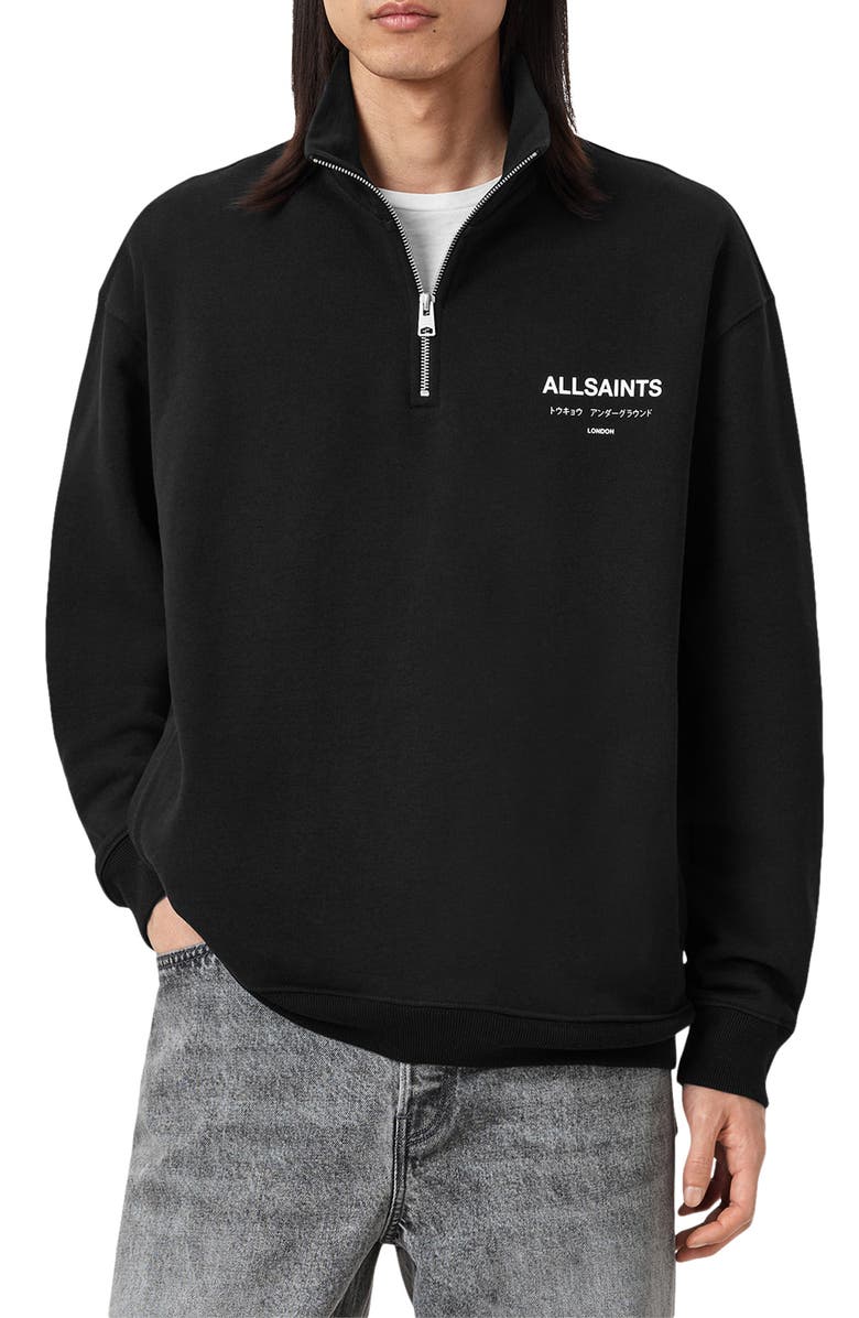 AllSaints Underground Oversize Half Zip Pullover, Main, color, Jet Black