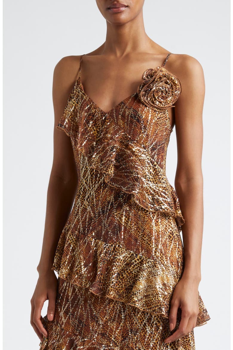 Aneta Metallic Ruffle Gown, Alternate, color, GOLD ANIMAL