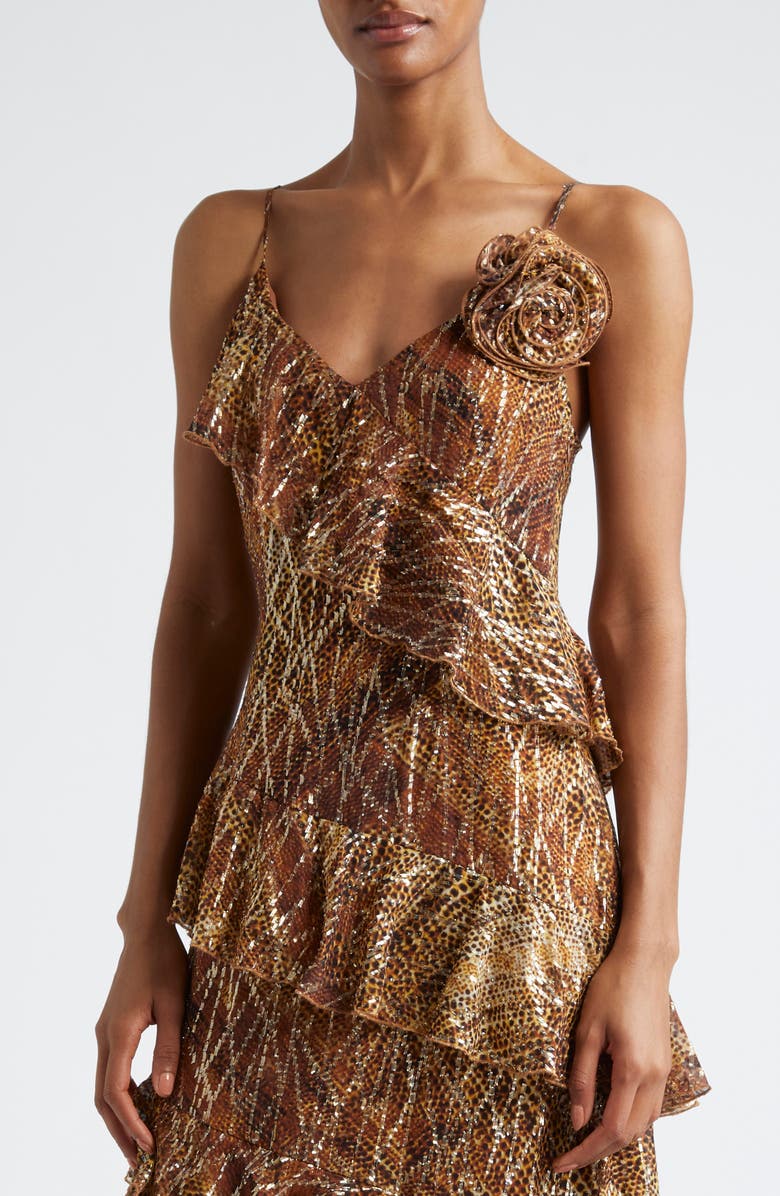 Ramy Brook Aneta Metallic Ruffle Gown, Alternate, color,