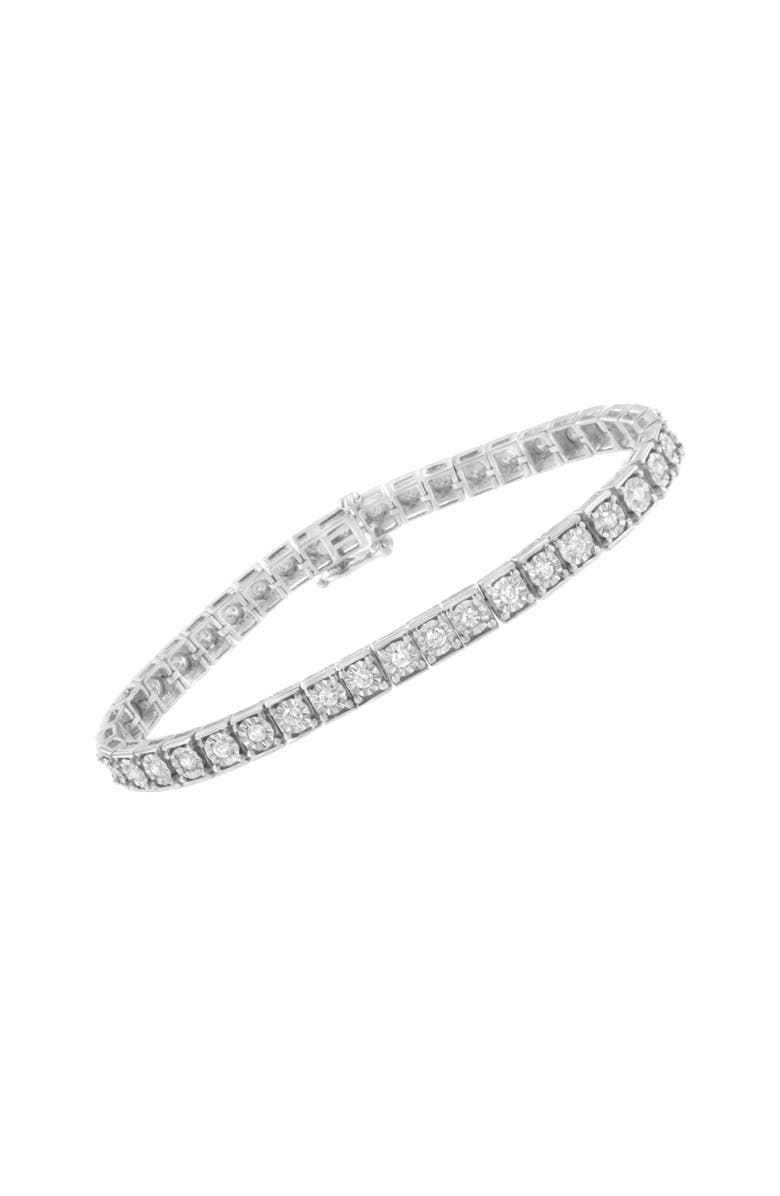 Haus of Brilliance Silver Brilliant-Cut Round Diamond Square Frame Miracle-Set Tennis Bracelet, Alternate, color, White