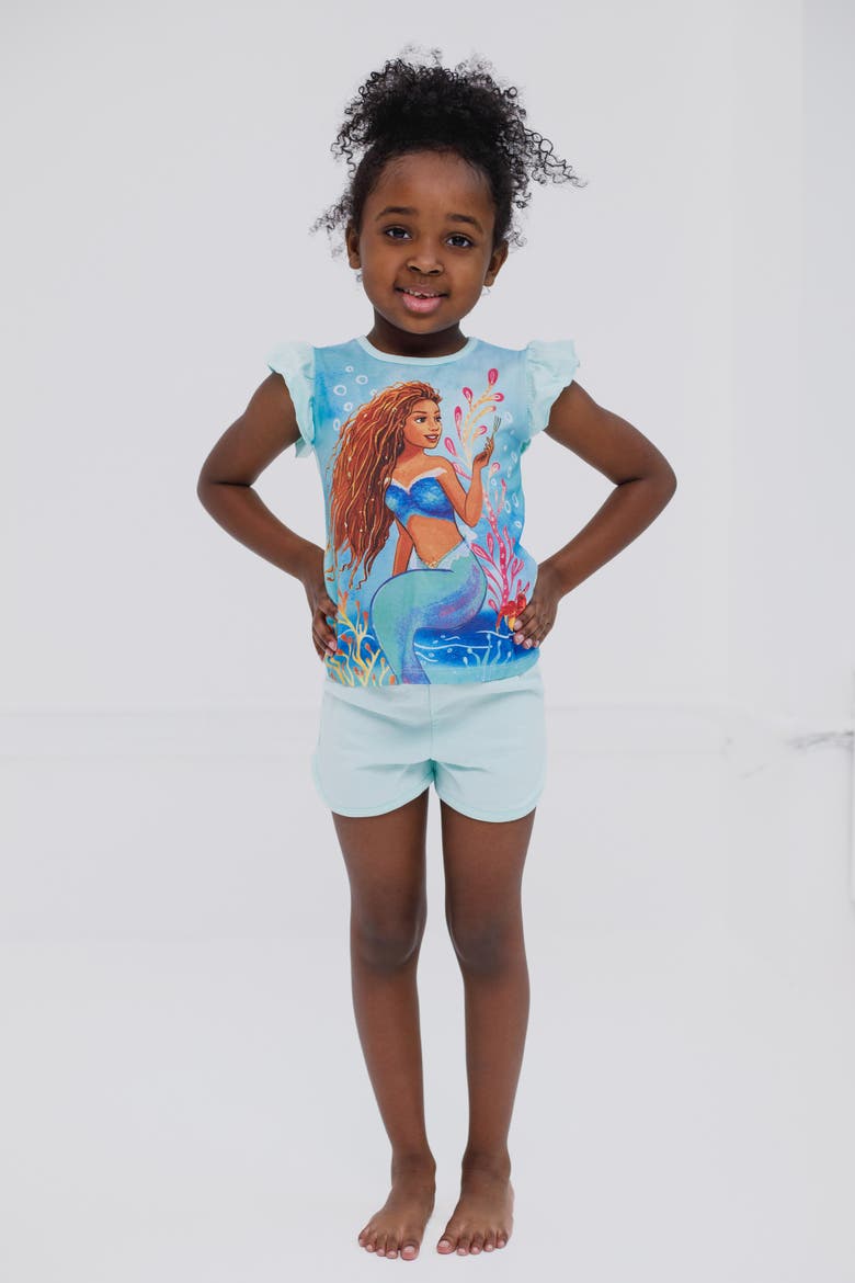 The Little Mermaid Princess Ariel Sublimated 2-Piece T-Shirt and Shorts Set, Alternate, color, Mint Ariel Sebastian