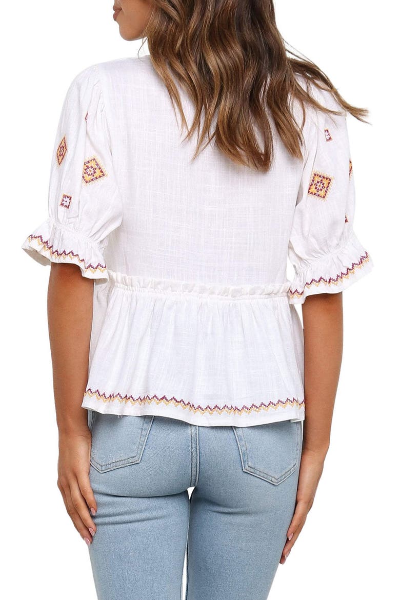 Dawstron Embroidered Cotton & Linen Top, Alternate, color, WHITE