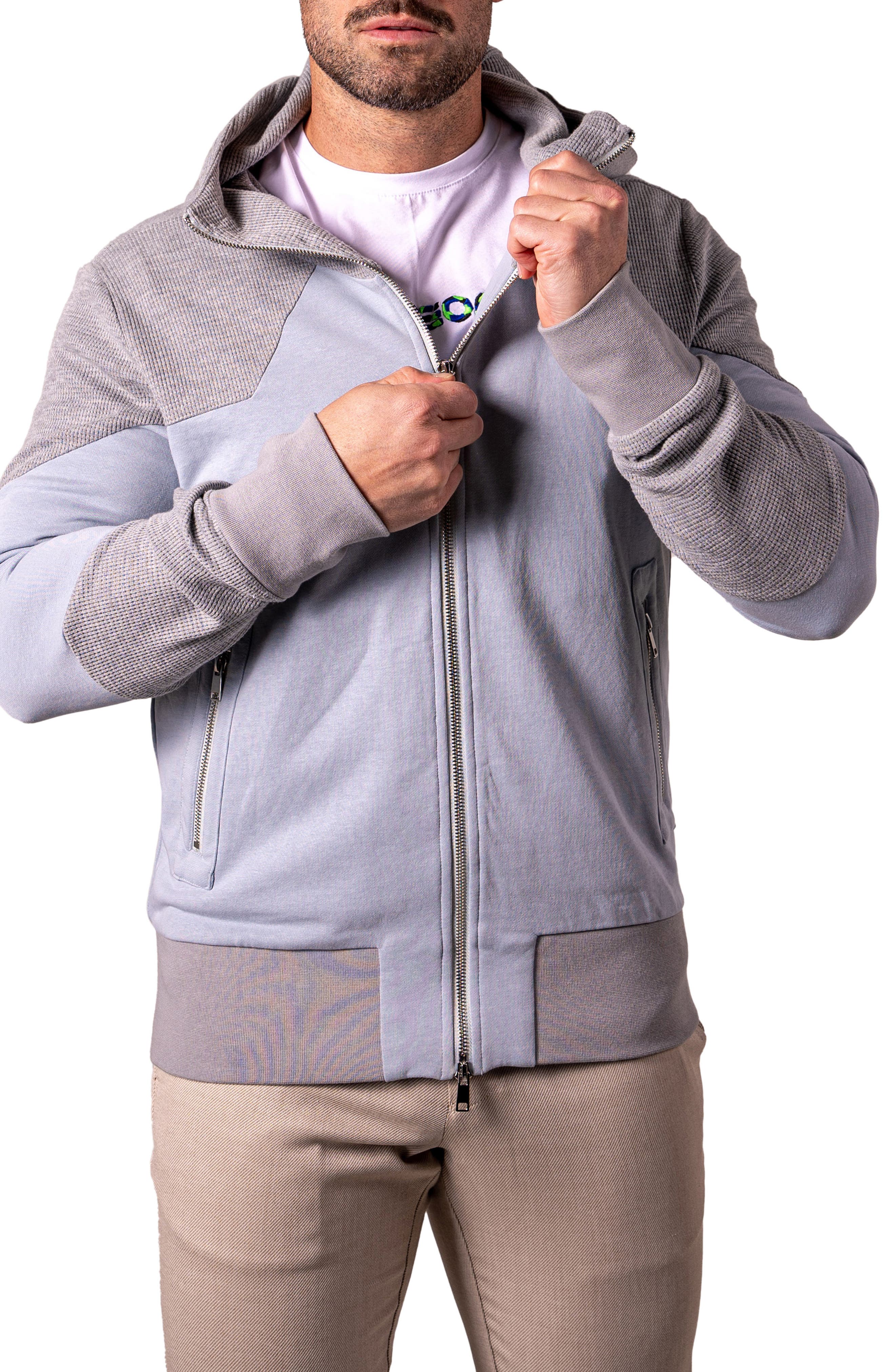 Mixed Media Zip Hoodie (Men) | Nordstrom