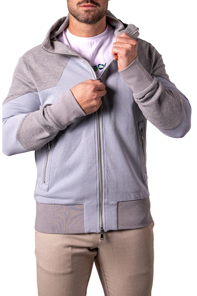Mixed Media Zip Hoodie, Alternate, color, GREY