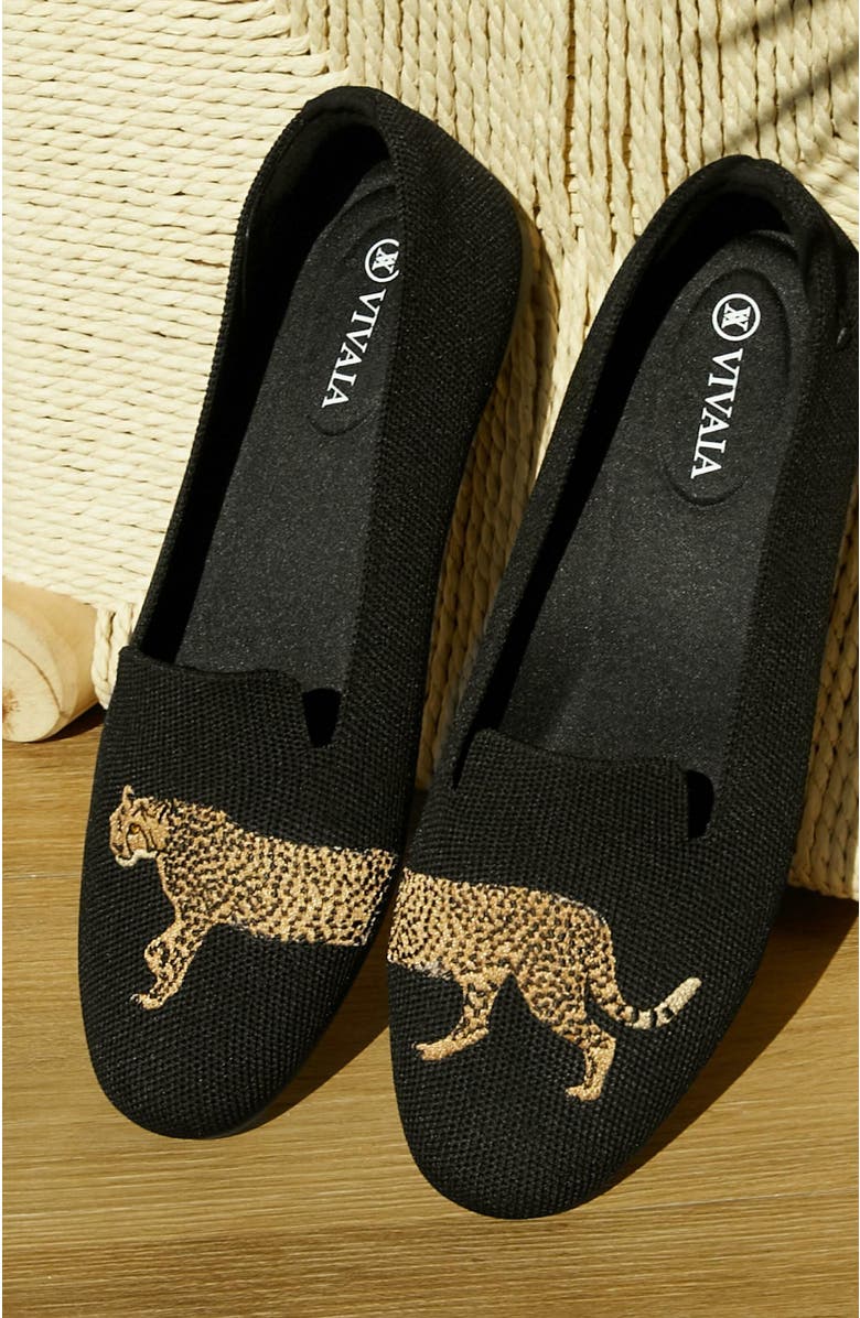 VIVAIA Round-Toe Embroidered Loafers, Alternate, color, Black - Cheetah