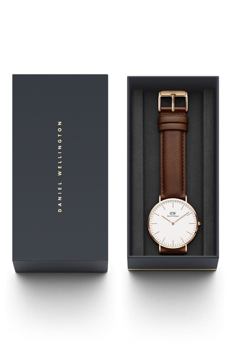 Classic St. Mawes Leather Strap Watch, 40mm, Alternate, color, ROSE GOLD/ EGGSHELL