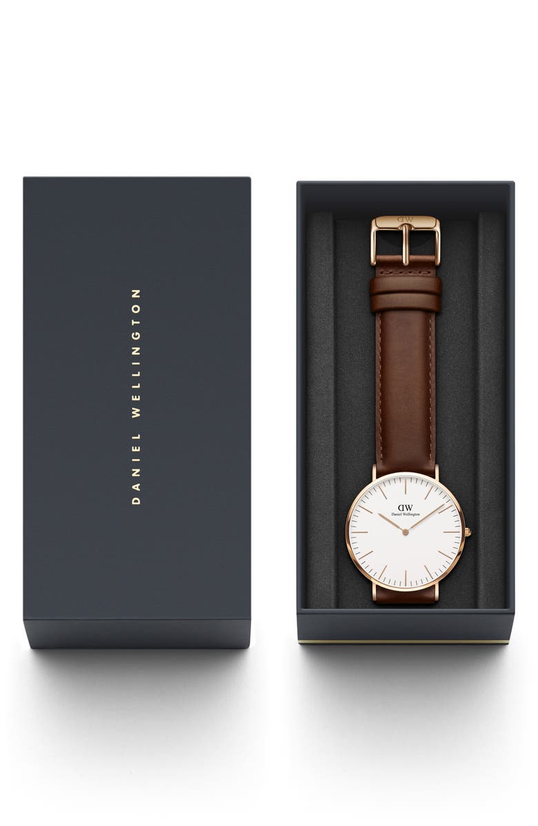 Daniel Wellington Classic St. Mawes Leather Strap Watch, 40mm, Alternate, color, Rose Gold/ Eggshell