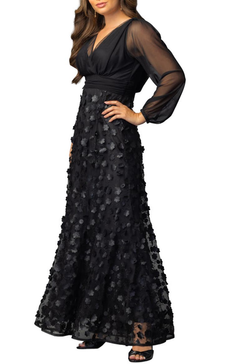 Blossoming Beauty Mesh Evening Gown, Alternate, color, Onyx Blossoms
