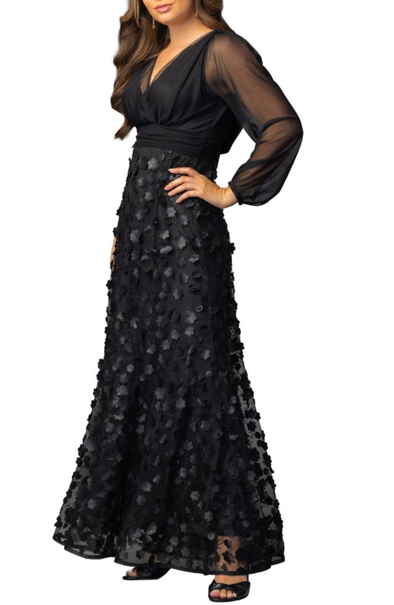 Kiyonna Blossoming Beauty Mesh Evening Gown, Alternate, color, Onyx Blossoms