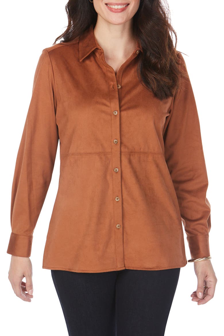 Journey Faux Suede Shirt Jacket, Main, color, CINNAMON