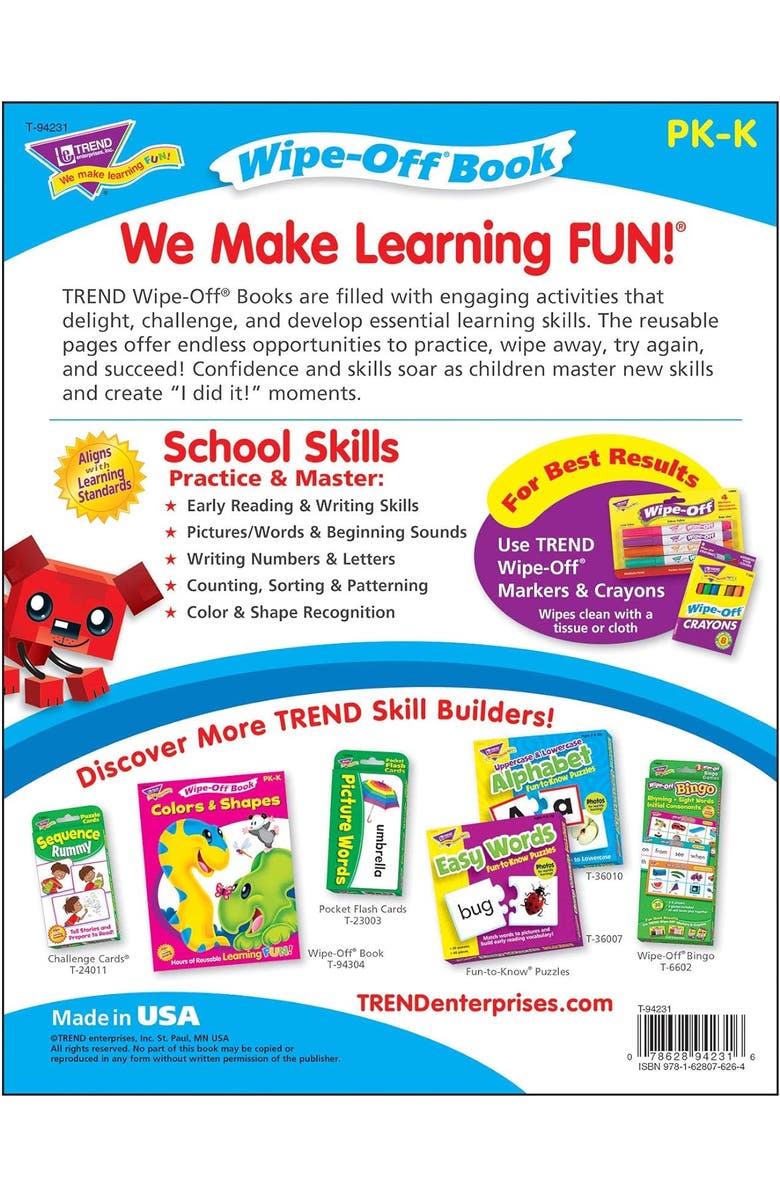 TREND enterprises, Inc. School Skills Reusable Book & Crayons, Multi, Alternate, color, Multicolored