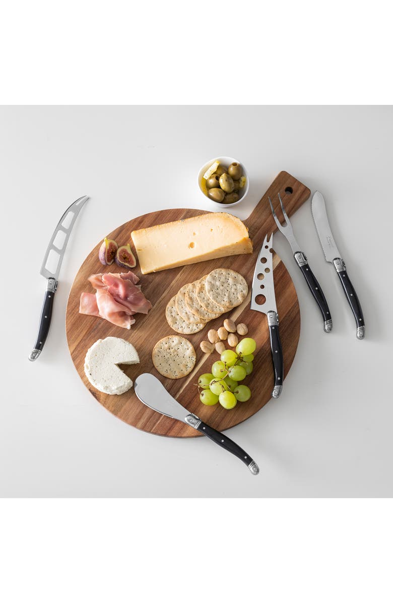 FRENCH HOME 6-Piece Assorted Laguiole Cheese Knives & Serving Board Set, Alternate, color, Black And Wood