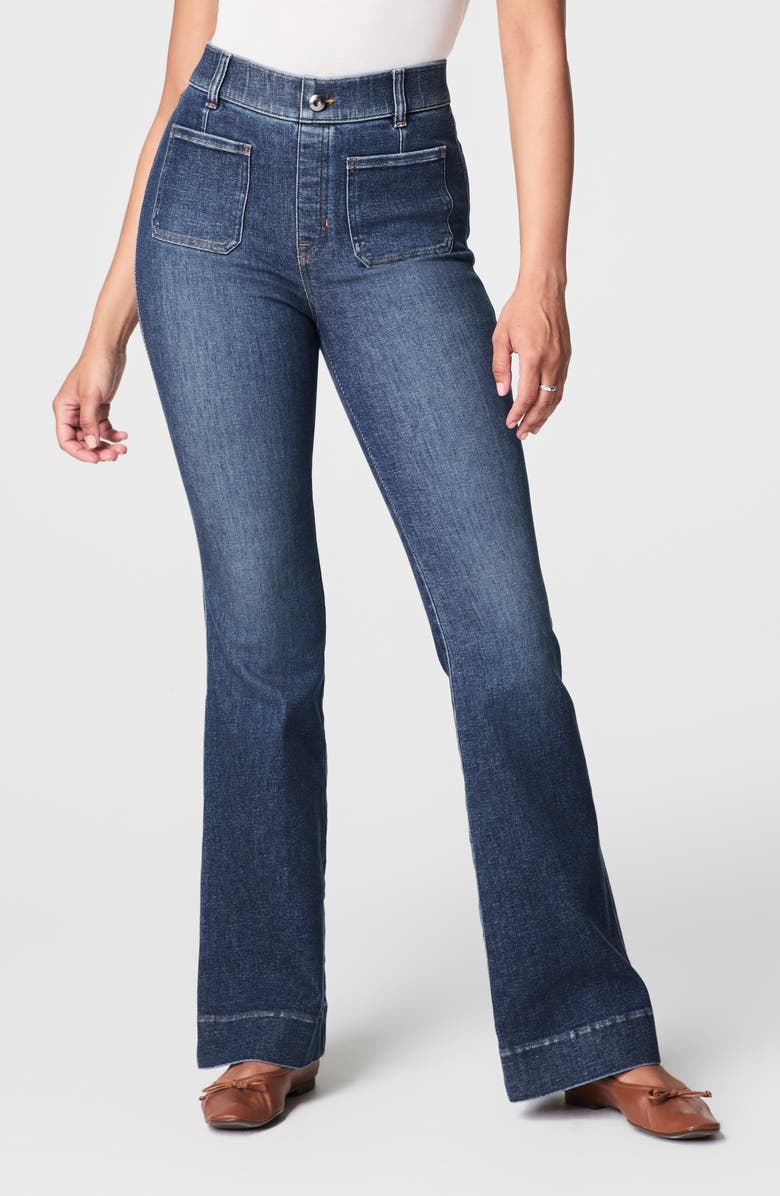 SPANX<sup>®</sup> Patch Pocket Pull-On Flare Jeans, Main, color, Authentic Blue