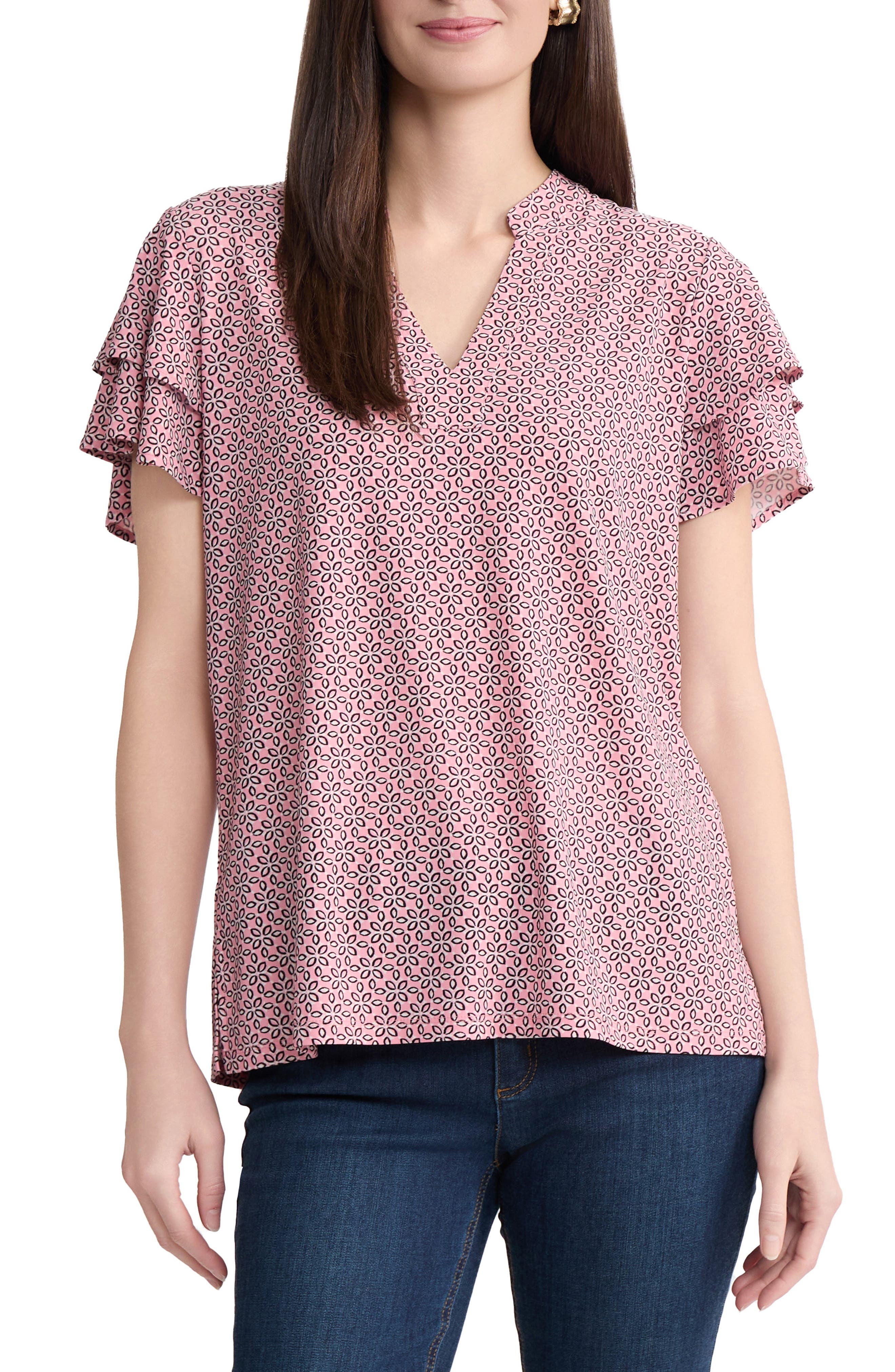 Floral Flutter Sleeve Top