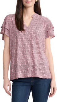 Jones New York Floral Flutter Sleeve Top