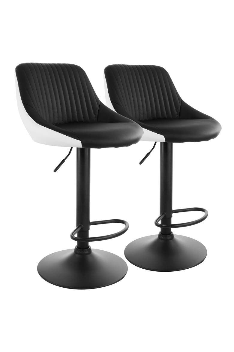2 Piece Faux Leather Adjustable Bar Stool, Main, color, Black