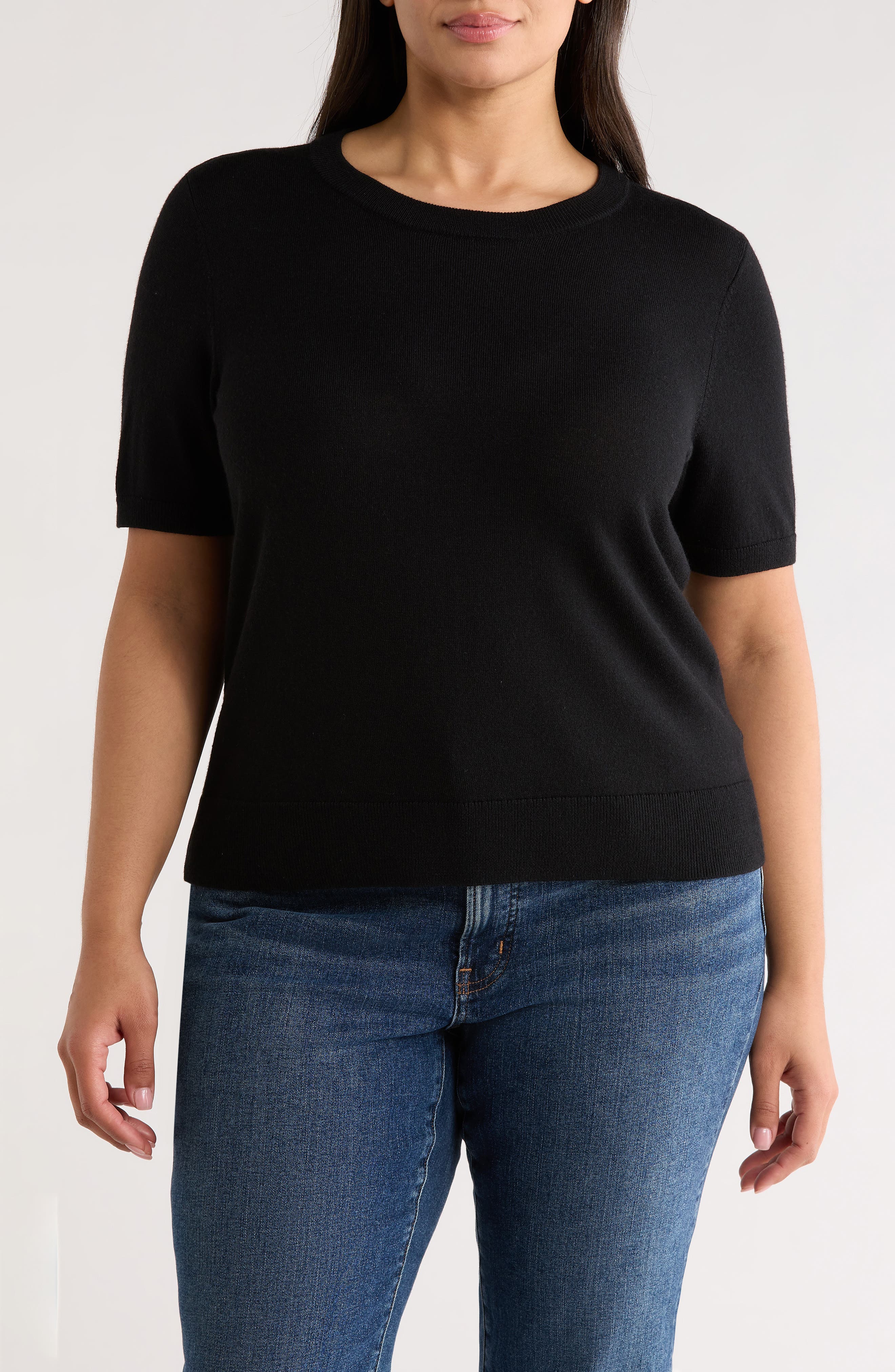Short Sleeve Merino Wool Blend Sweater