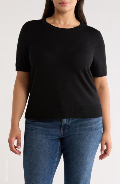 Short Sleeve Wool Blend Sweater Top (Plus)