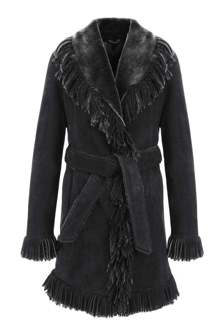 Genuine Shearling Stroller with Fringes, Alternate, color, Black Brisa