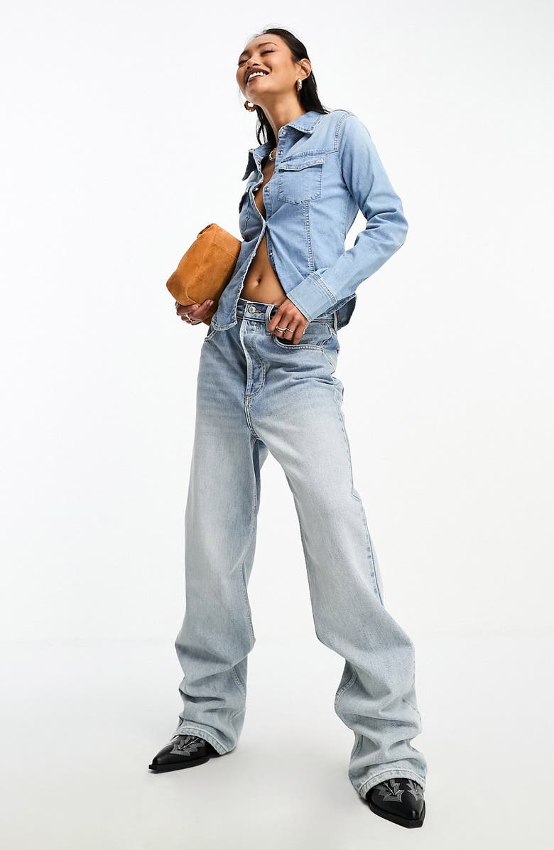 ASOS DESIGN Fitted Cotton Denim Shirt, Alternate, color,