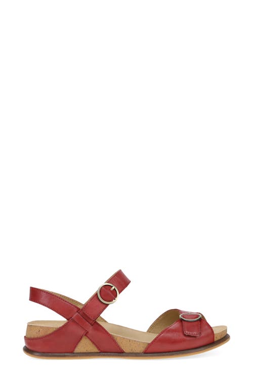 Dansko Candace Ankle Strap Wedge Sandal In Red Burnished Nappa