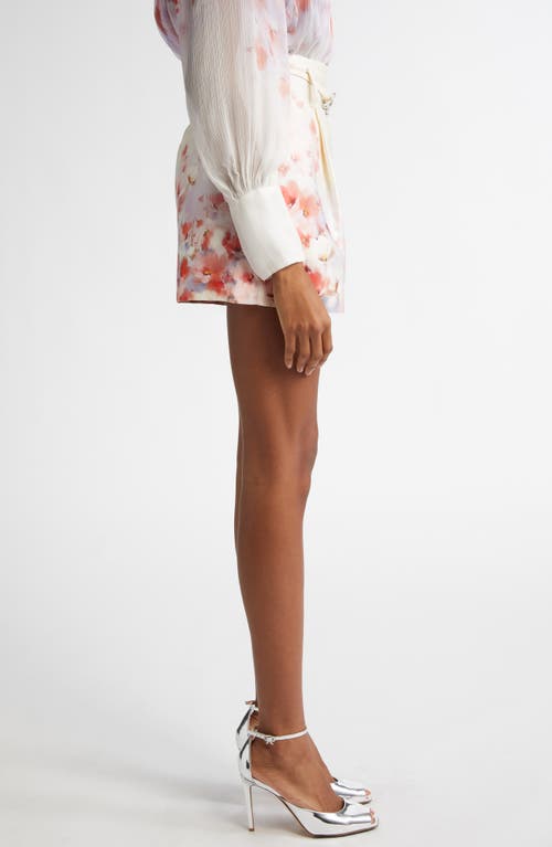 Zimmermann Crush Belted Floral-print Silk And Cotton-blend Twill Shorts In Scarlet Floral
