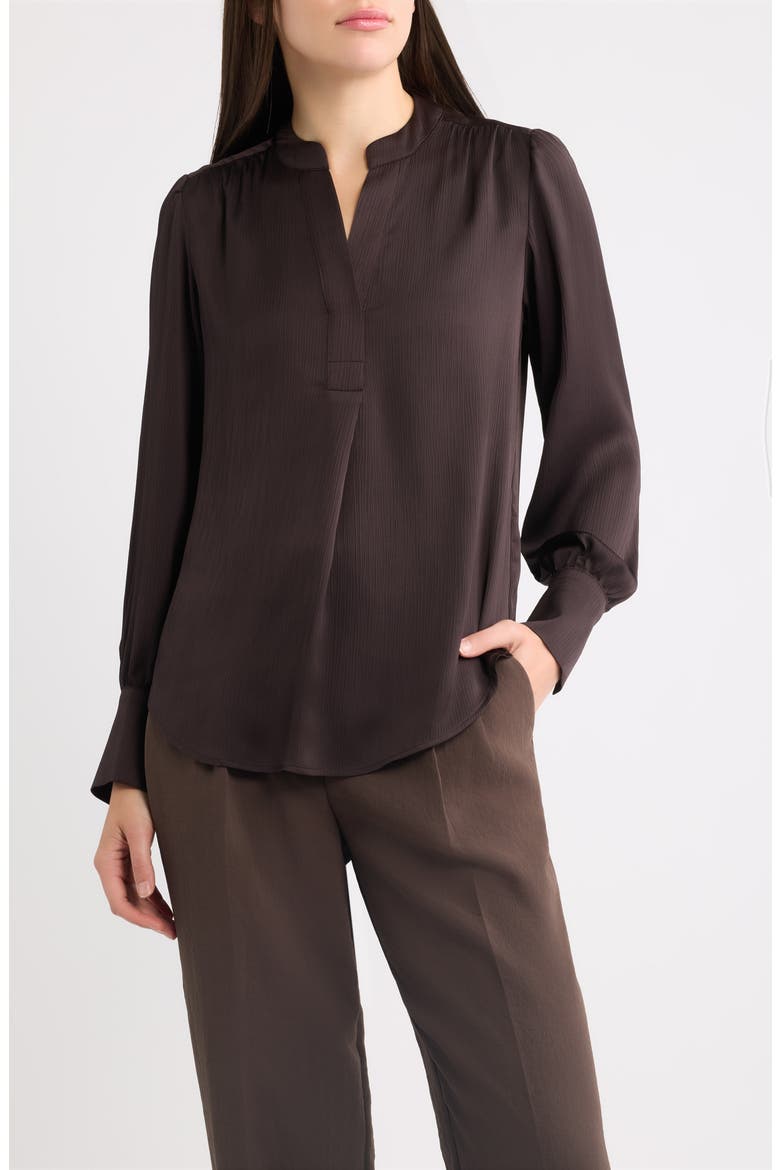 Pleat Front V-Neck Top, Main, color, DEEP MAHOGANY