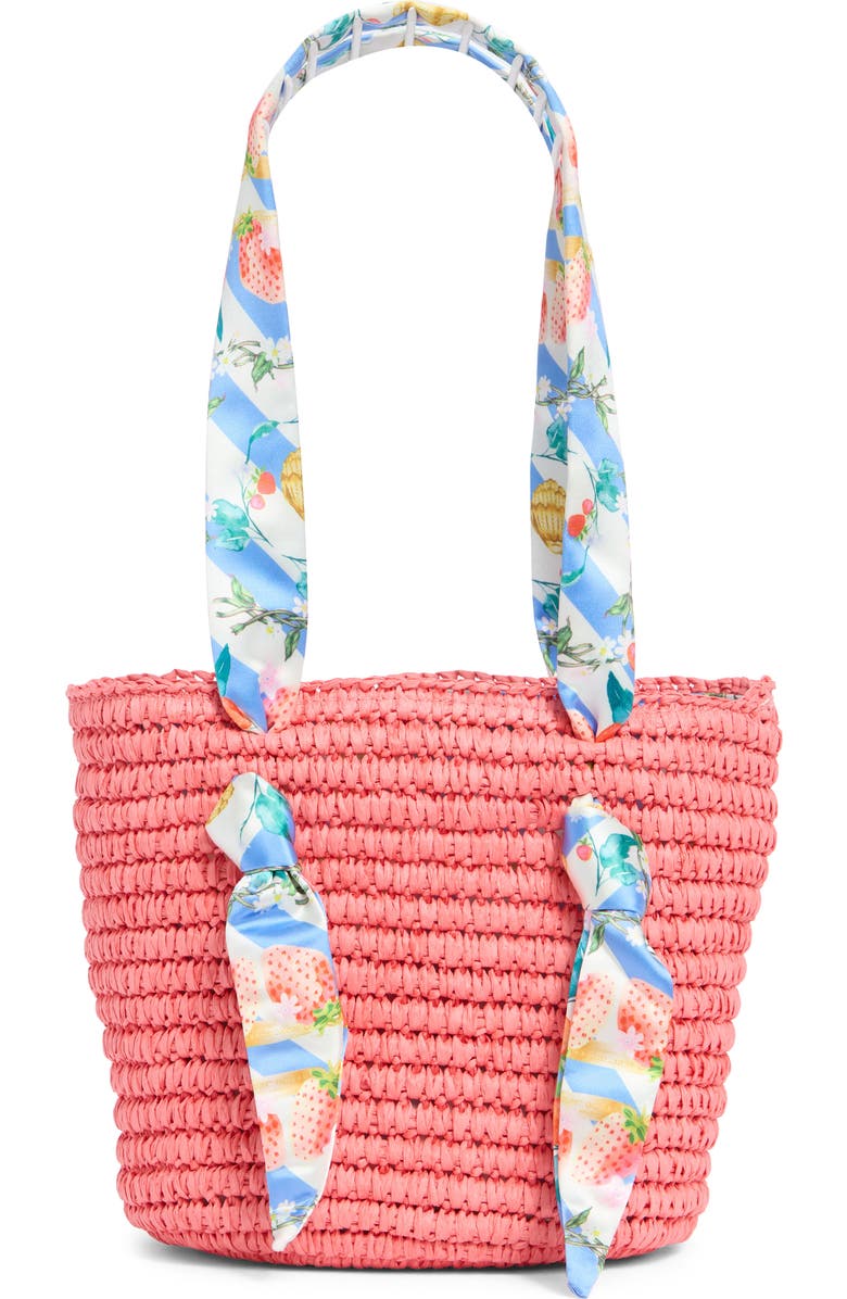 Kurt Geiger London Small Scarf Raffia Tote, Alternate, color, Open Pink