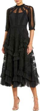 Mac Duggal Petite High Neck Puff Sleeve Ruffle Tiered Dress