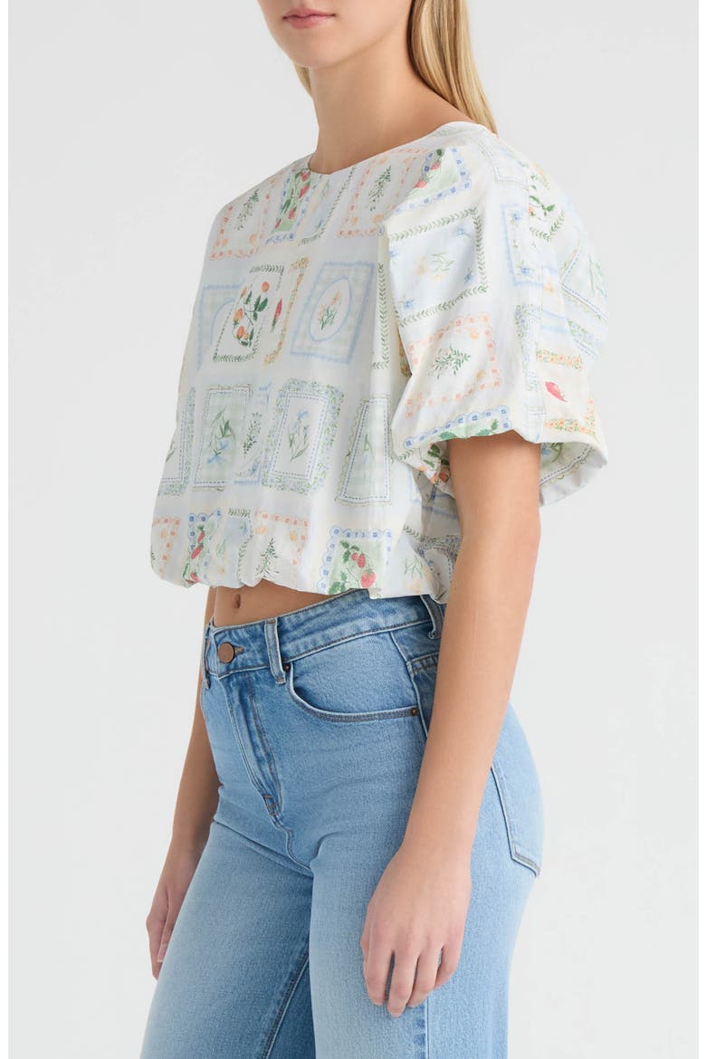 Print Crop Bubble Top, Alternate, color, FLOWER STAMP PRINT