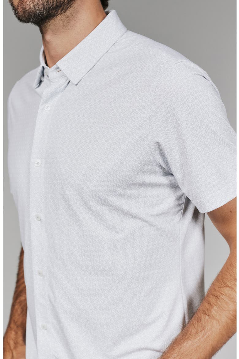 Corsica Geo Print Short Sleeve Stretch Button-Up Shirt, Alternate, color, WHITE