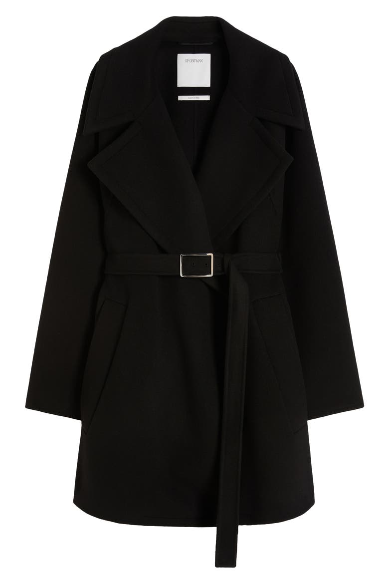Pagine Belted Virgin Wool Coat, Alternate, color, BLACK