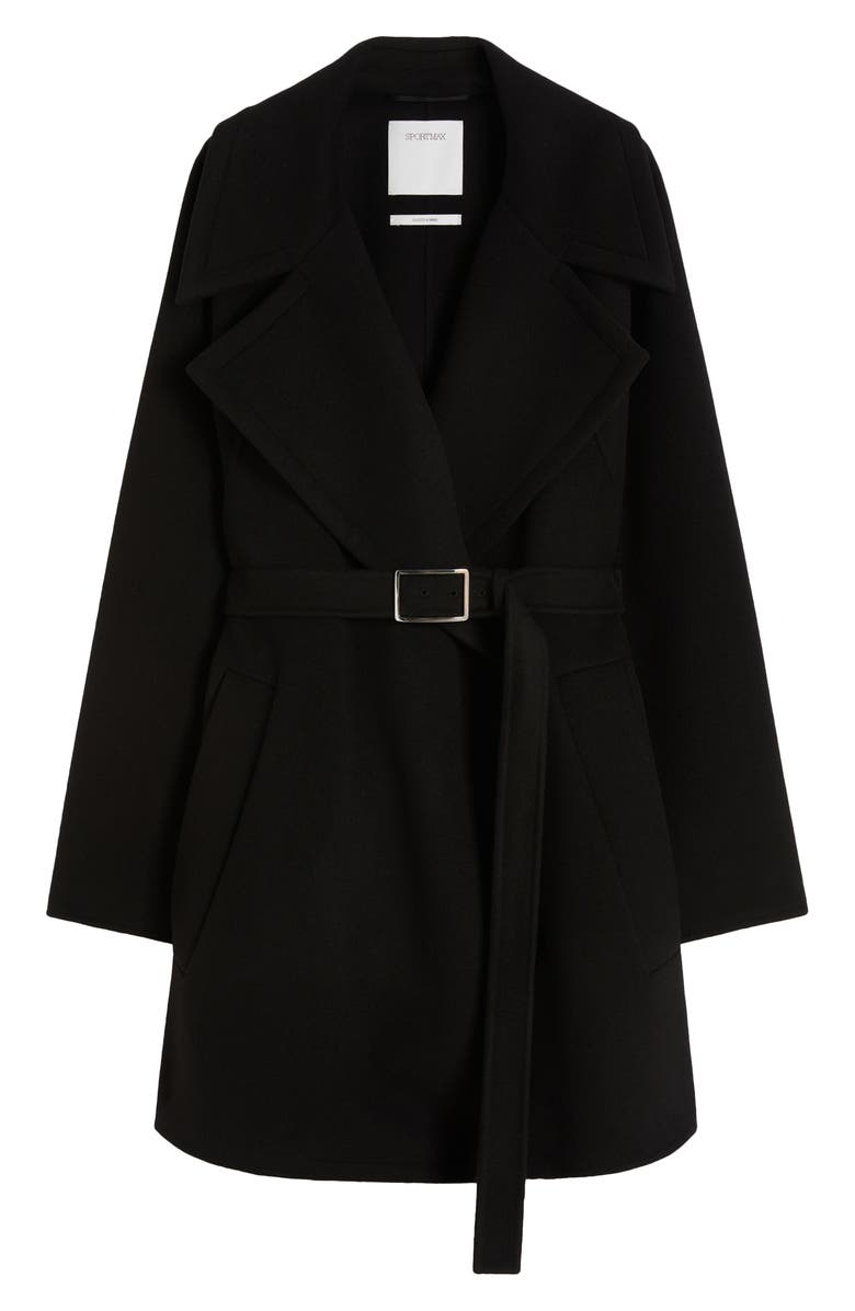 SPORTMAX Pagine Belted Virgin Wool Coat, Alternate, color, Black