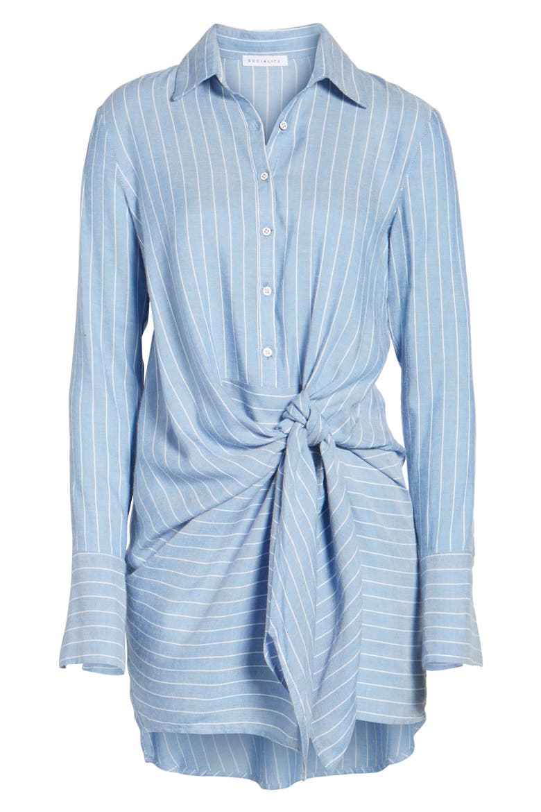 Tie Front Shirtdress, Alternate, color, BLUE STRIPE