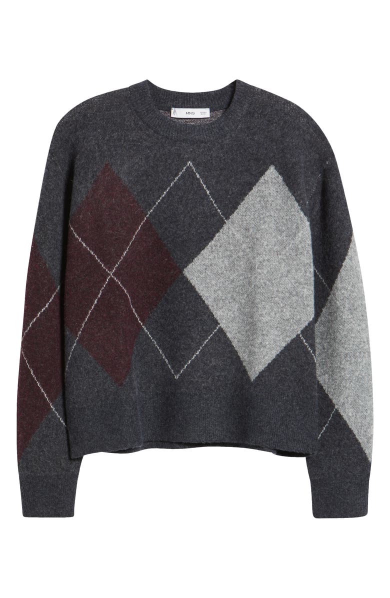 MANGO Rombon Argyle Sweater, Alternate, color, Medium Heather Grey
