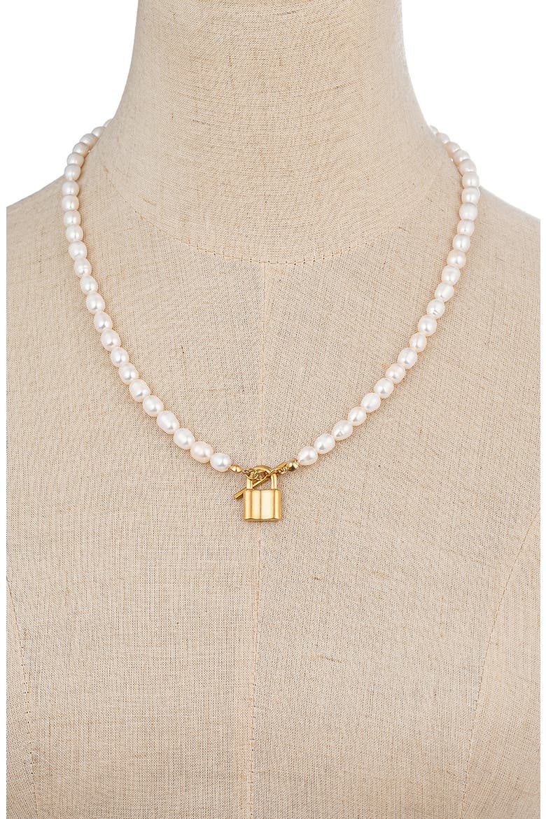 Imitation Shell Pearl French Lock Necklace, Alternate, color, GOLD