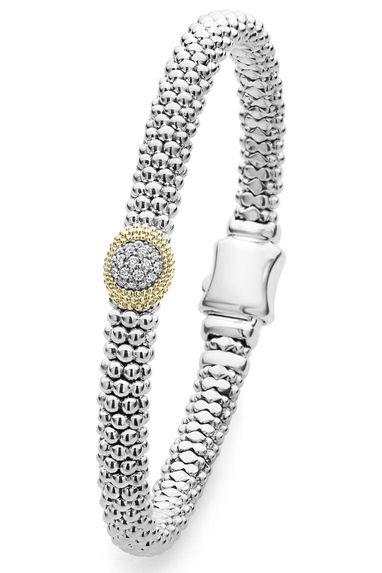 Diamond and Caviar Oval Station Bracelet, Alternate, color, SILVER/ DIAMOND