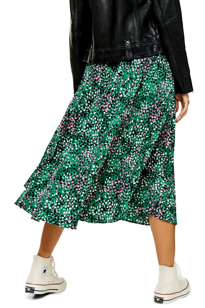 Painted Spot Pleat Midi Skirt, Alternate, color, GREEN MULTI