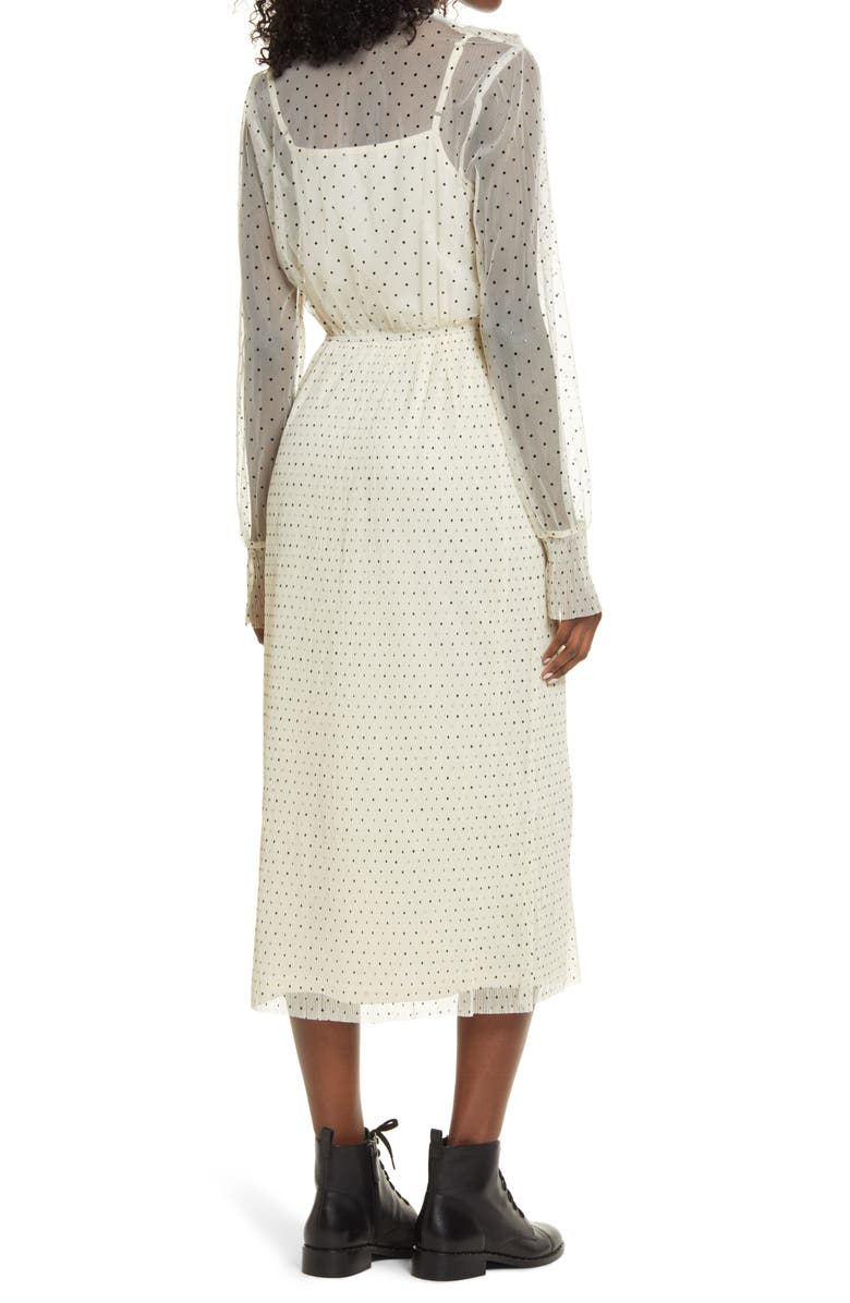 Endless Rose Polka Dot Long Sleeve Ruffle Mesh Midi Dress, Alternate, color,