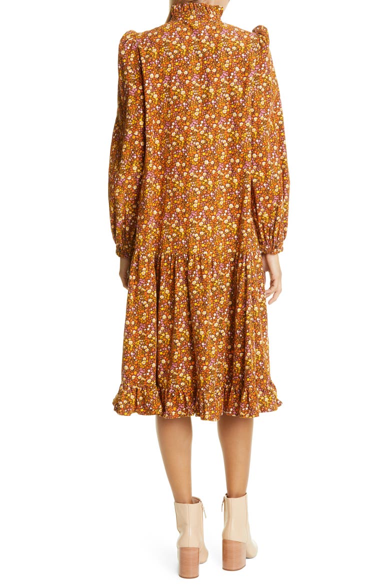Floral Ditsy Long Sleeve Corduroy Midi Dress, Alternate, color, 1126 - BLOOM