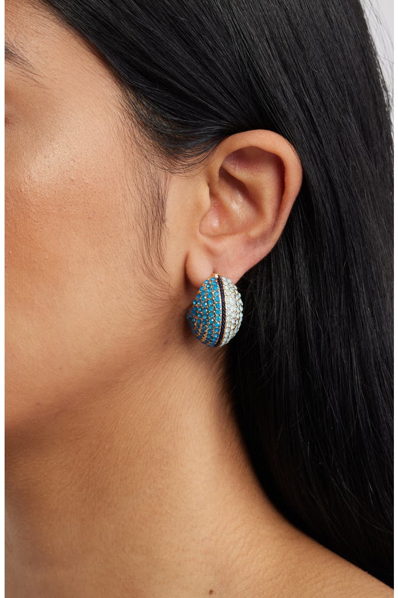 Pavé Orb Huggie Hoop Earrings, Alternate, color, BLUE MULTI- GOLD