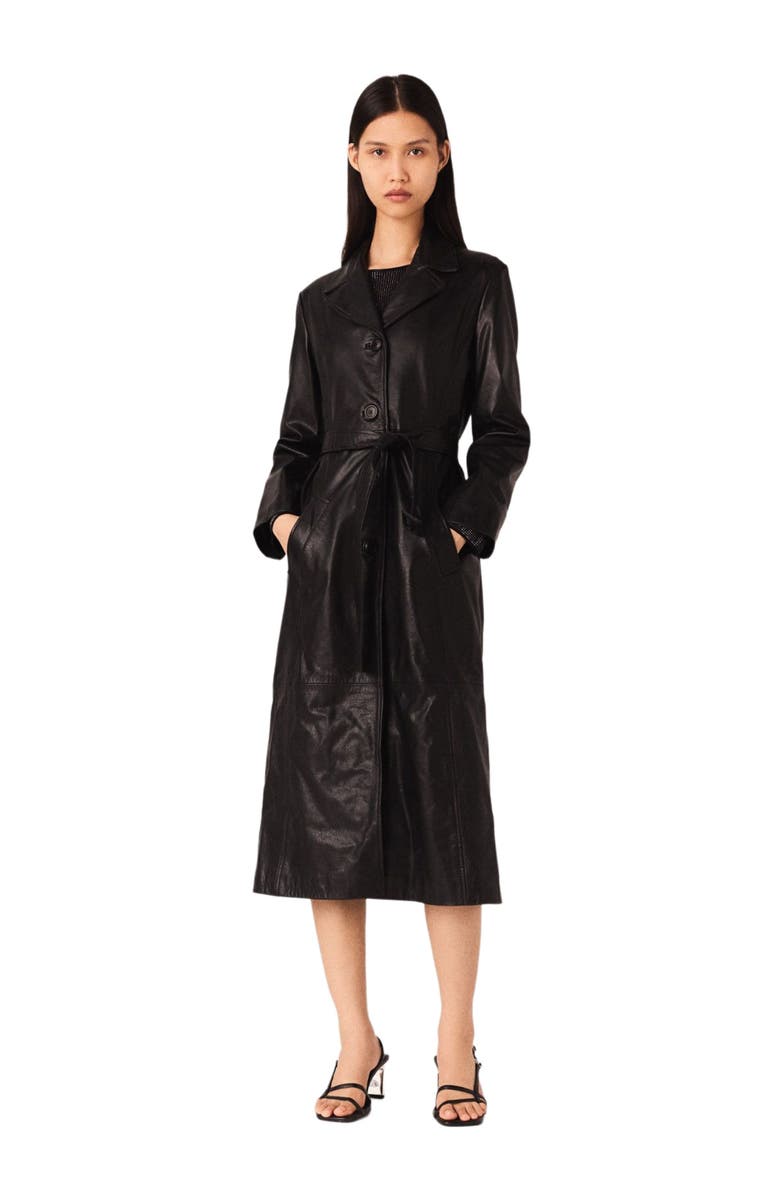 maje Long leather trench coat, Main, color, Black